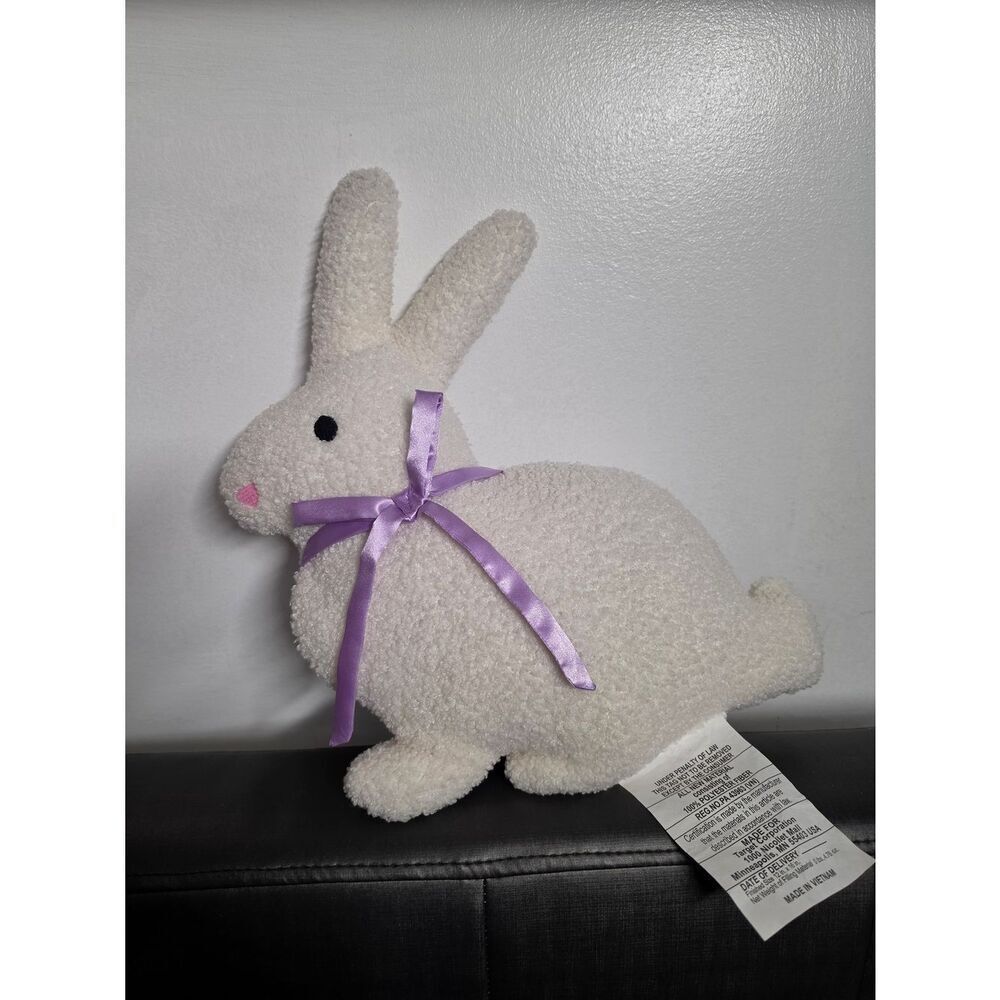 Room Essentials White Bunny Accent Pillow with Purple Ribbon